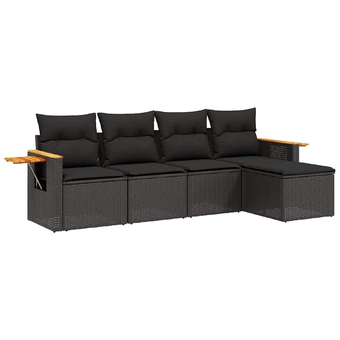 vidaXL - 5-delige - Loungeset - met - kussens - poly - rattan - zwart