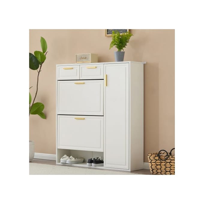 Meuble à chaussures - MUVOE - Moderne - Blanc - 2 tiroirs - 10 paires de chaussures blanc