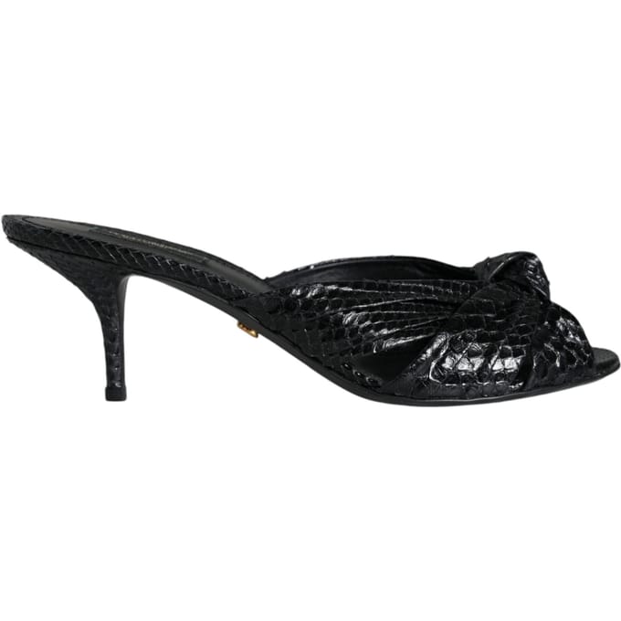 Dolce & Gabbana Zwarte Leren Hakken Slides Sandalen Schoenen