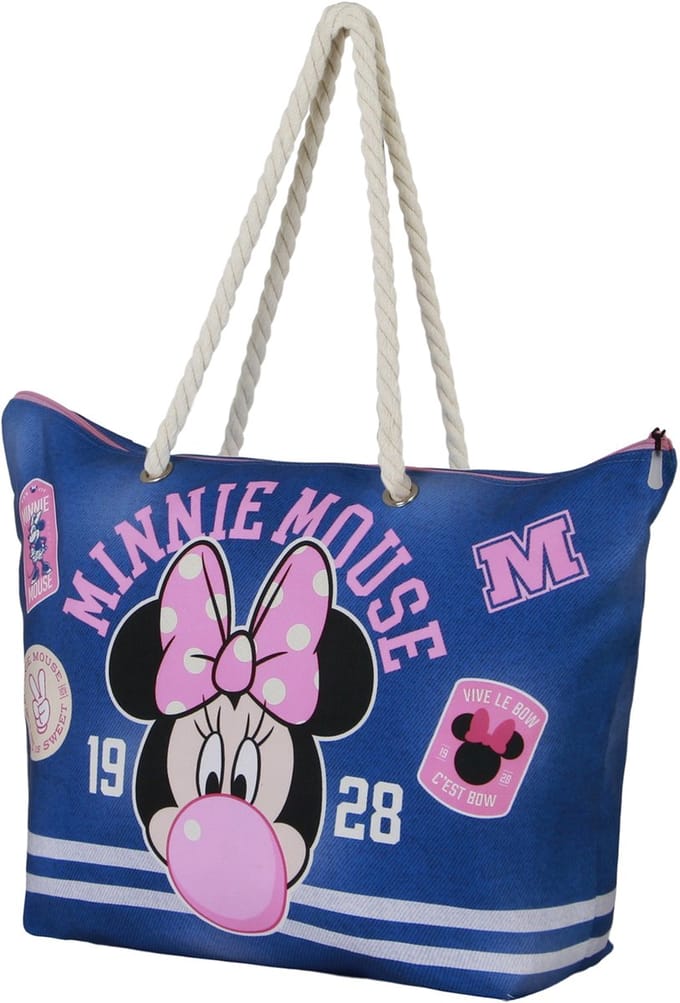 Karactermania - Disney - Minnie Mouse - Varsity - Zon - Strandtas met rits - Boodschappentas - Blauw