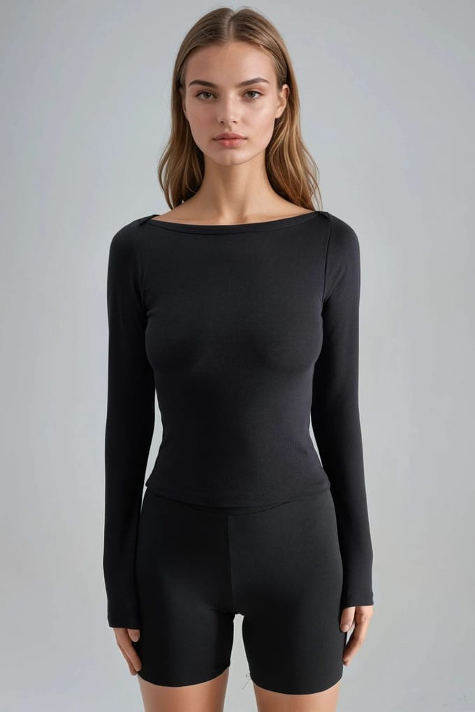 Slim Fit Geribbelde Boothals Blouse