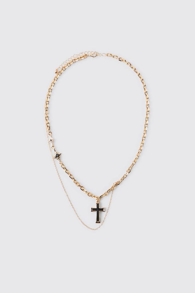 Goudkleurige Gelaagde Gothic Cross Ketting | Gold