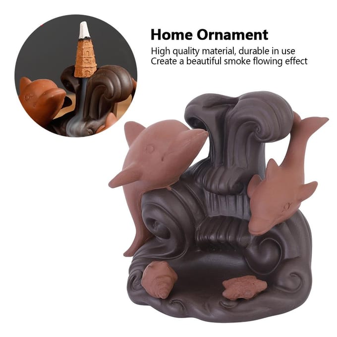 Decoratieve Backflow Wierookbrander Wierookhouder Huisornament met Dolfijn Decor black