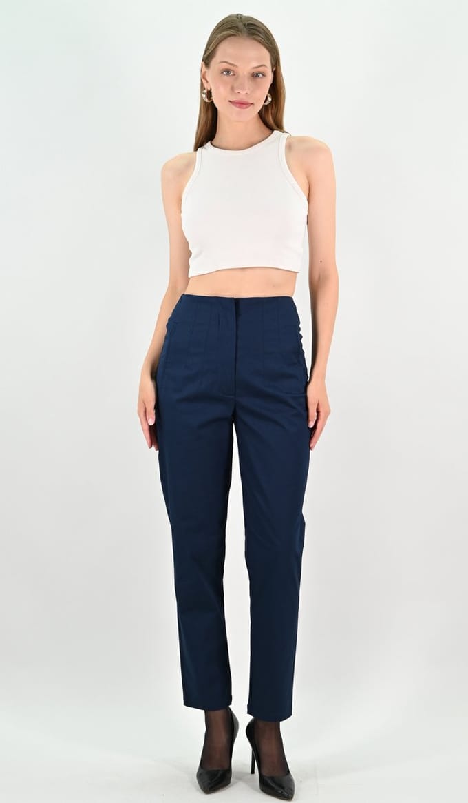 YesMooi - Rechte Broek met Hoge Taille - Donkerblauw - M (38)