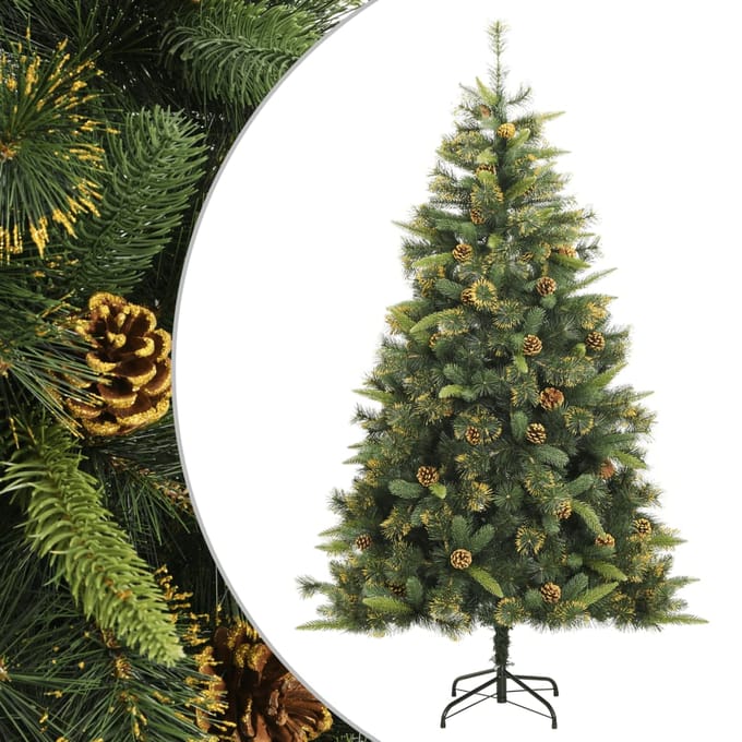 vidaXL - Kunstkerstboom - met - scharnieren - en - dennenappels - 210 - cm