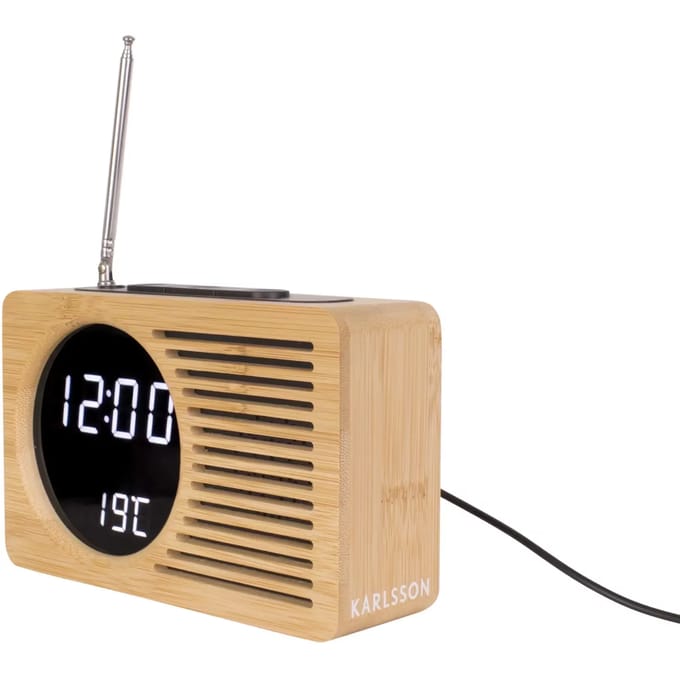 Karlsson - Retro Wekkerradio & Thermometer Bamboe