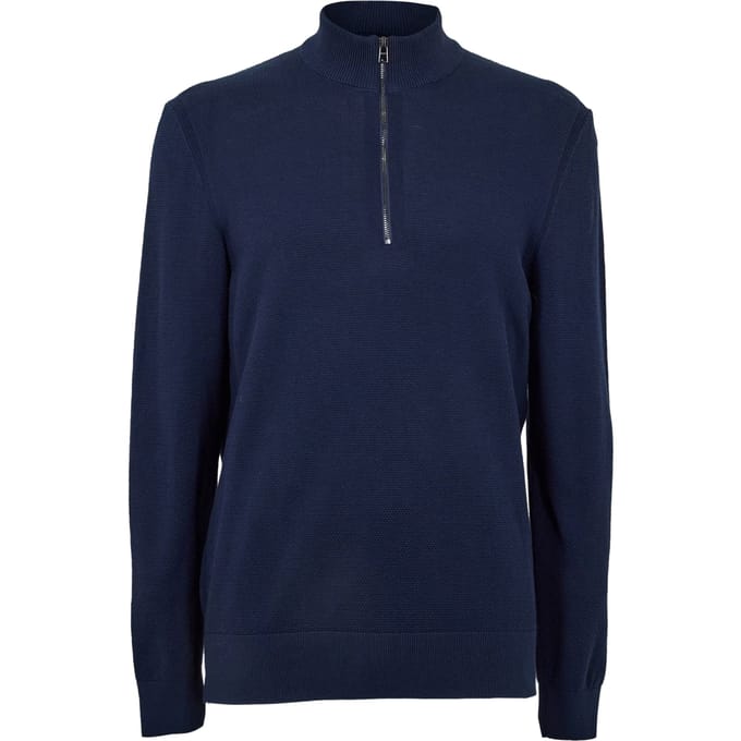 Boss Heren Ebrando-P gebreide trui met halve rits (Donkerblauw)