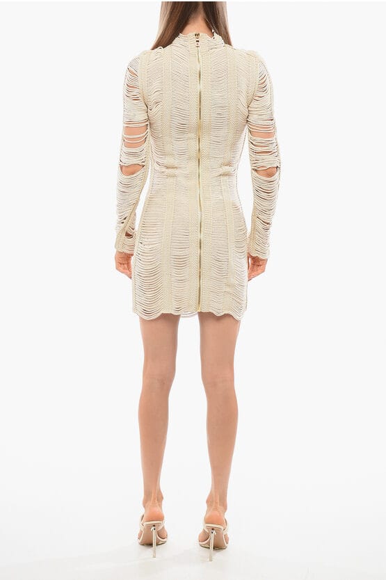 Lange meshjurk met mouwen in beige