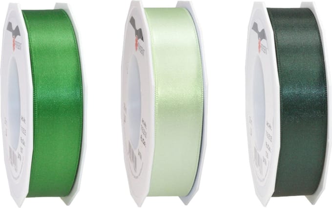 Partydeco Satijn cadeau/hobby sierlint 2,5cm x 25m- 3 groen tinten mix