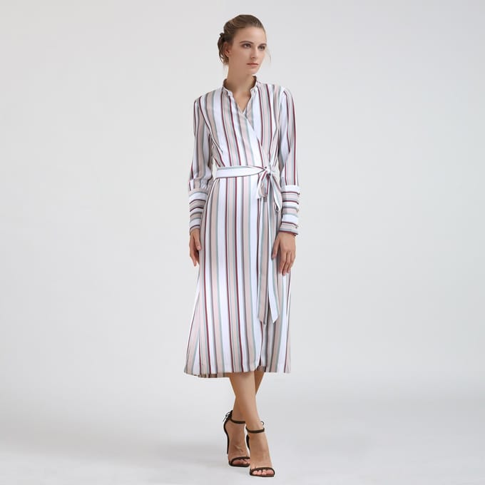 Gestreepte Midi Wrap -jurk