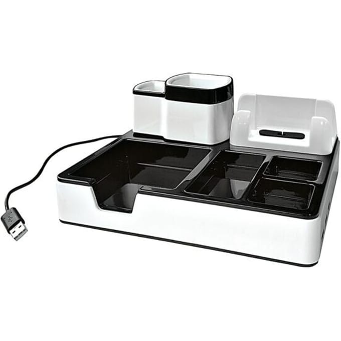 Monolith Desk Organizer wit met 3 USB poorten voor het opladen van smartphones of tablets