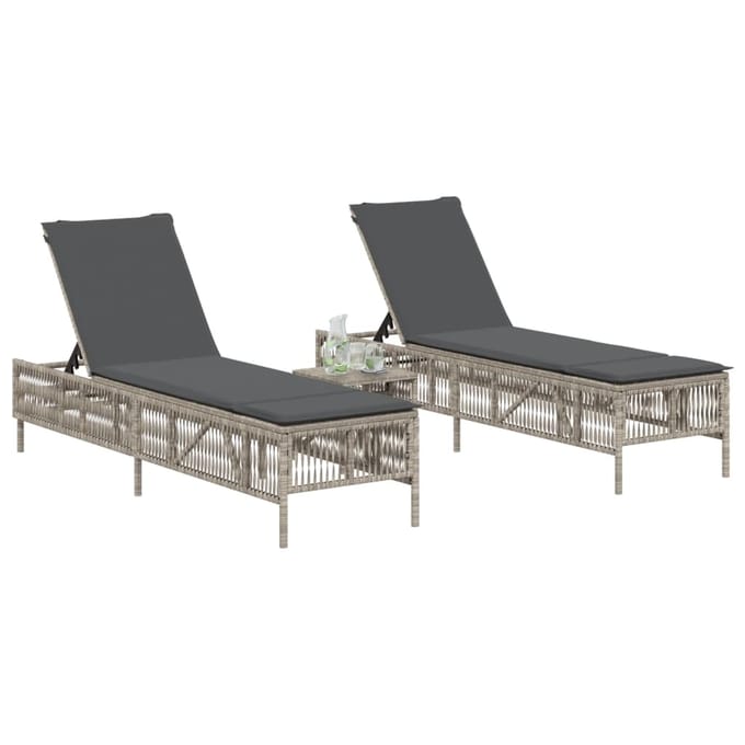 vidaXL - Ligstoelen - 2 - st - met - kussen - poly - rattan - lichtgrijs