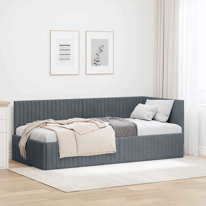 vidaXL - Hoek - Bed - Frame - Donkergrijs - 90 - x - 200 - cm - Fluweel