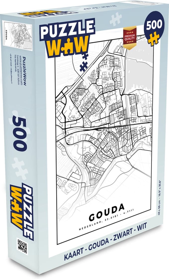 Puzzel Kaart - Gouda - Zwart - Wit - Legpuzzel - Puzzel 500 stukjes