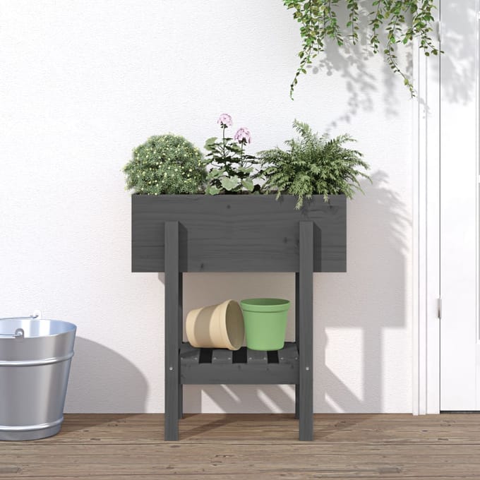 vidaXL - Plantenbak - 62x30x69 - cm - massief - grenenhout - grijs