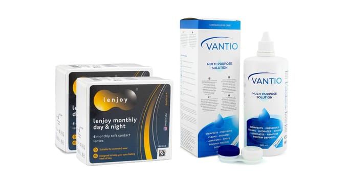 Lenjoy Monthly Day & Night (12 lenzen) + Vantio Multi-Purpose 360 ml met lenzendoosje