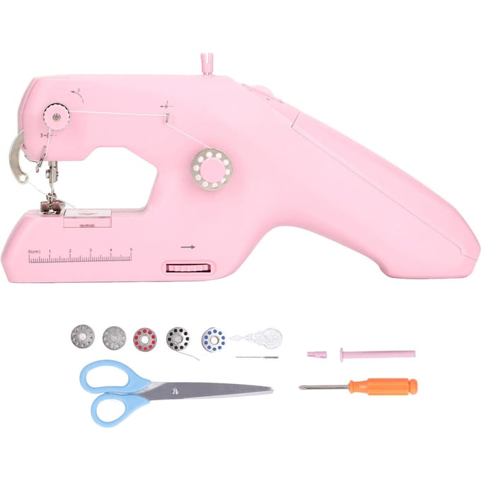 Handnaaimachine Roze Huishoudelijk Klein Draagbaar Elektrisch Dubbeldraads Naaigereedschap voor DIY US Plug white
