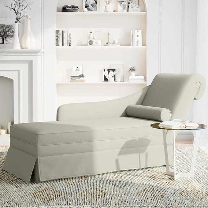 vidaXL - Chaise - longue - met - bolster - en - rechterarmleuning - fluweel - crème