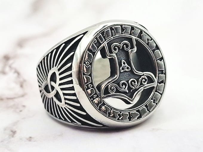 Mei's - Viking Thunder Runes - ring heren - Mjolnir - RVS zilver - ringmaat 60 mm