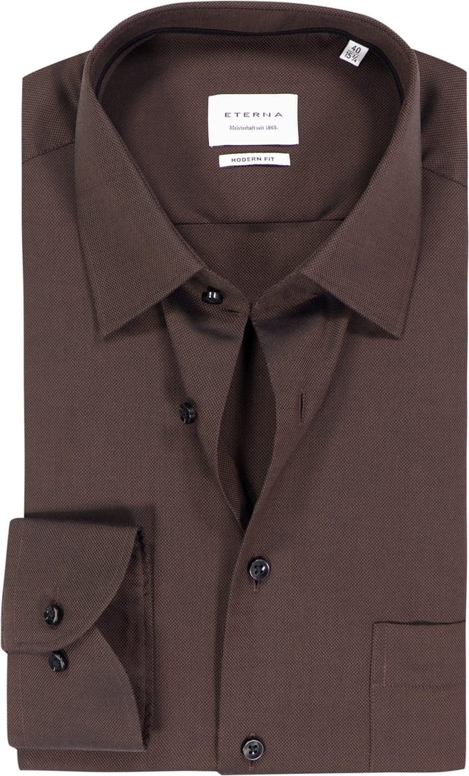 ETERNA modern fit overhemd - natte - bruin - Strijkvrij - Boordmaat: 46