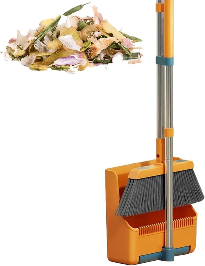 Veegset - Stoffer en blik - Efficiënt schoonmaken - 180 graden draaibaar - Tot 76 cm - Grijs