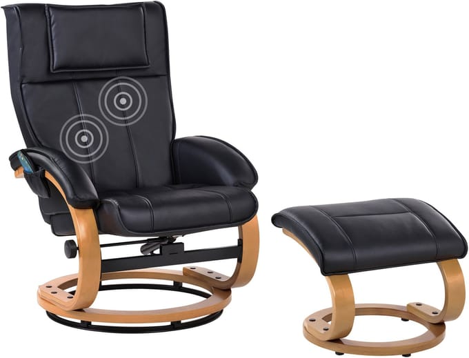 MAJESTIC - Massagefauteuil met hocker - Zwart - Kunstleer