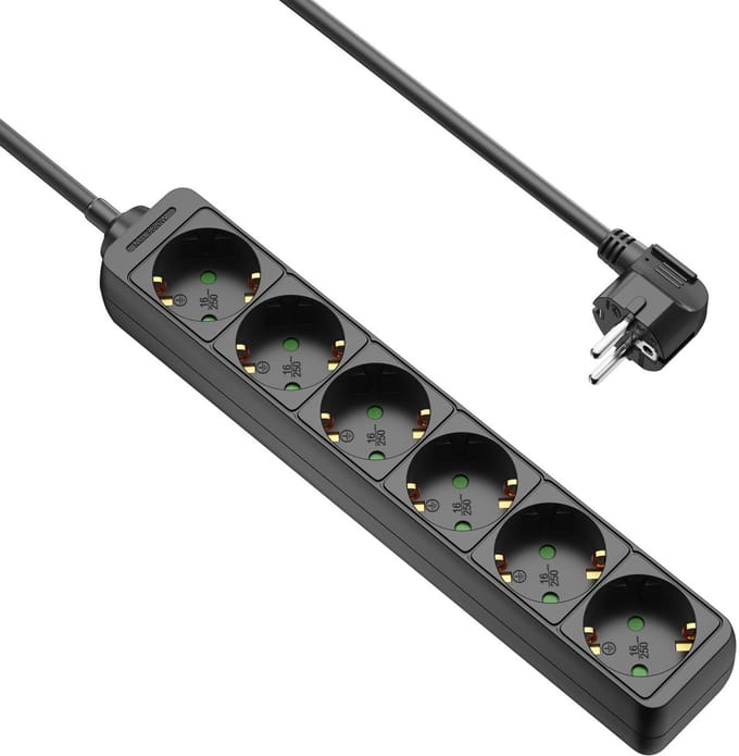 Allteq - Stekkerdoos - 6-voudig - 5 meter - Zwart