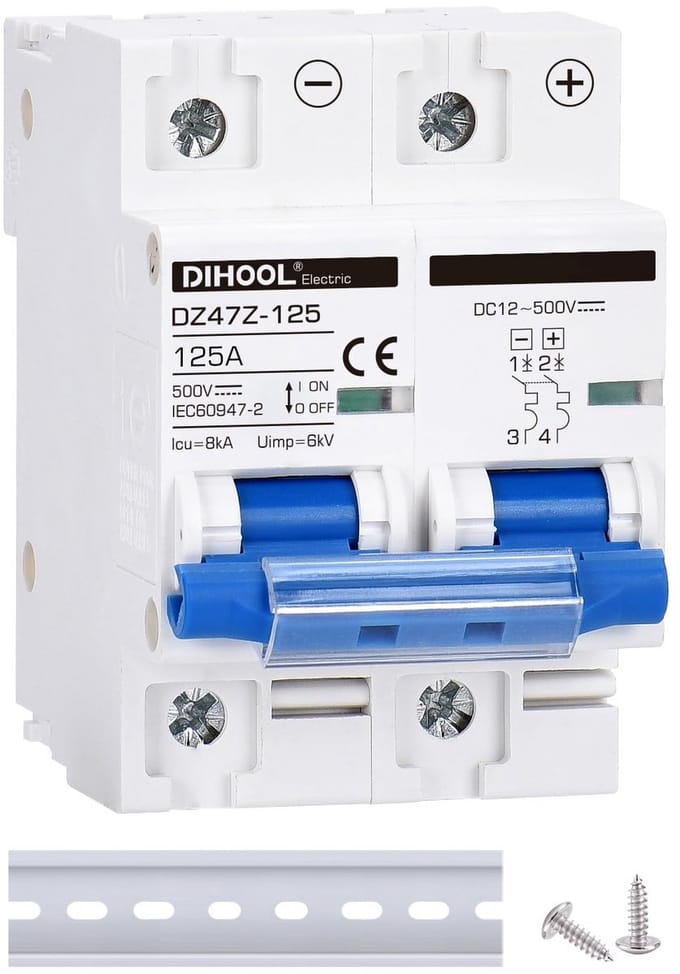 2P Bipolaire DC Stroomonderbreker Batterij Isolator Schakelaar 12V 24V 48V MCB