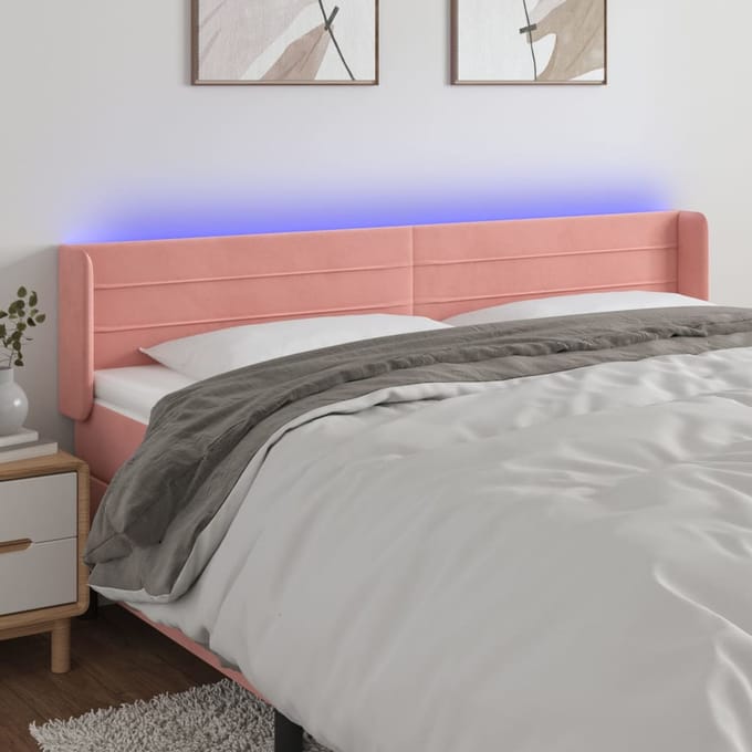 vidaXL - Hoofdbord - LED - 183x16x78/88 - cm - fluweel - roze