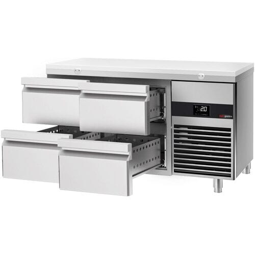 GGM Gastro Kühltisch PREMIUM - 1400x700mm - mit 4 Schubladen - inkl. Schneideplatte Weiß