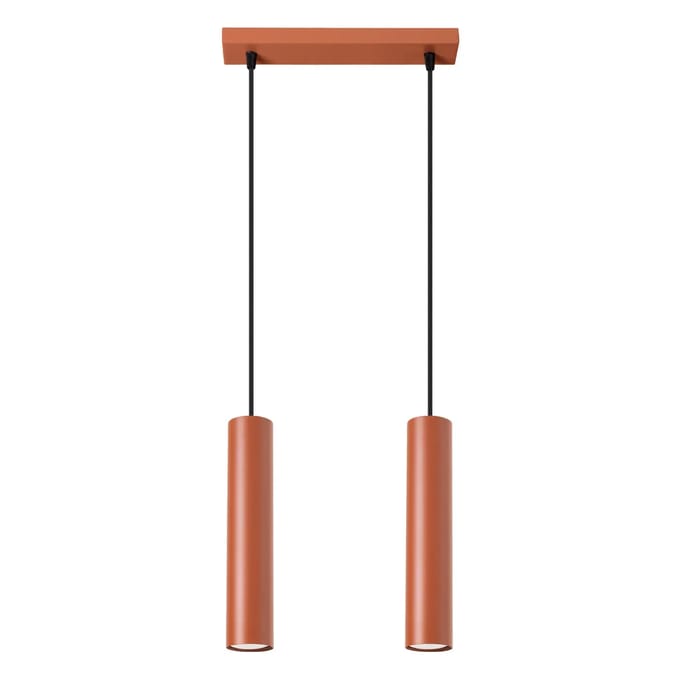 Hanglamp LAGOS 2 met 2 cilindrische kappen naast elkaar - Sollux Lighting - IP20 - Okerrood staal behuizing - 30 x 6 x 105 cm - 2 x GU10 LED, exclusief lichtbron - 2 x 10 W - Industriële hanglamp voor slaapkamer, woonkamer en gang