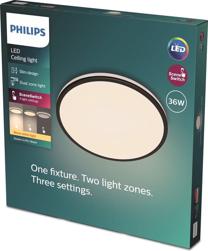Philips Ozziet plafondlamp - rond - zwart - 36W 27K