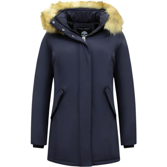 Dames Winterjas met Imitatie Bontkraag - Slim Fit - Blauw