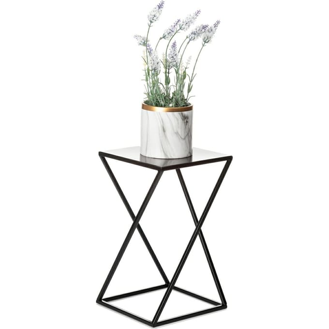 HowHomely - Moderne Staande Bloemenstandaard - Zwart - 40 cm - Staal