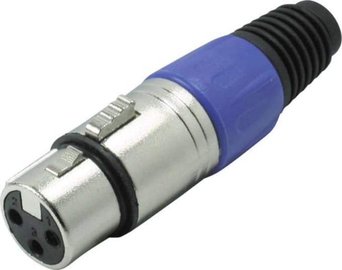 XLR 3-pins (v) connector met plastic trekontlasting - grijs/blauw