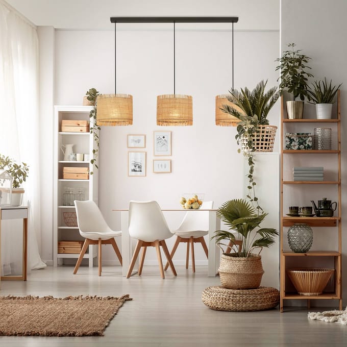 B.K.Licht Slama - Eetkamer hanglamp - stro lampenkap - boho stijl - E27 fitting - 110 x 25 x 120 cm - naturel - beige
