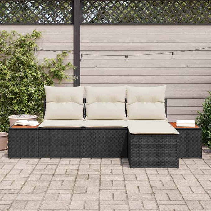 vidaXL - Tuinbank - Set - 4 - st - Zwart - en - Crème - Poly - Riet