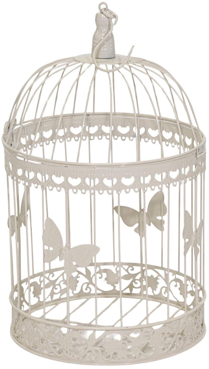 Mega Collections Home decoratie vogelkooi Eden - draad metaal - creme wit - 25 x 43 cm -voliere