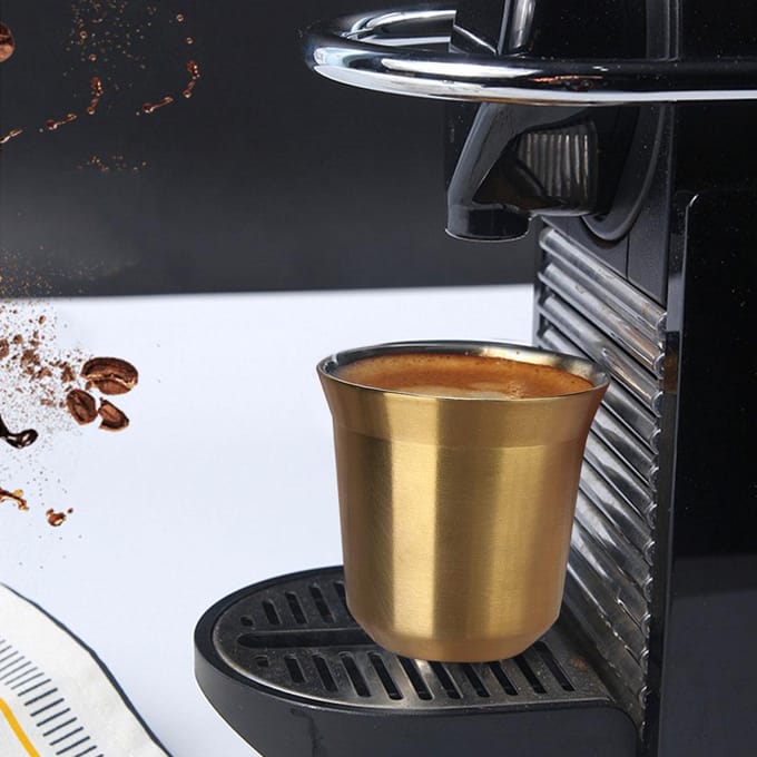 304 Roestvrij Staal Warmtegeïsoleerde Dubbellaagse Koffiekop Mok voor Thuis Koffiebar Goud beige