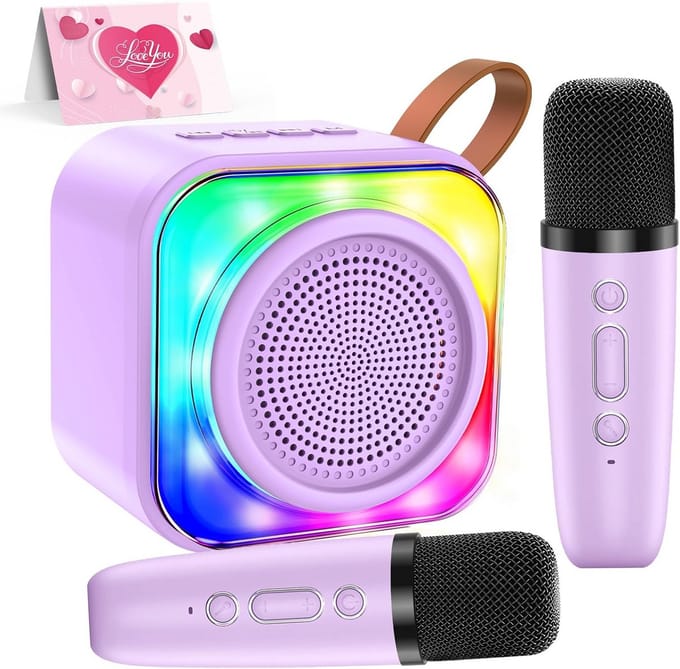 Karaoke machine voor kinderen met 2 microfoons en LED-verlichting
