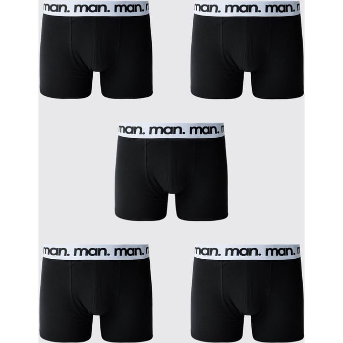 5-pack Zwarte Herenboxers Met Witte Tailleband | Black | Size Medium