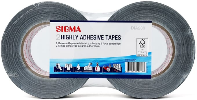 Sigma Textieltape, Duckt Tape, 50 mm x 50 m, zwart, 2 stuks