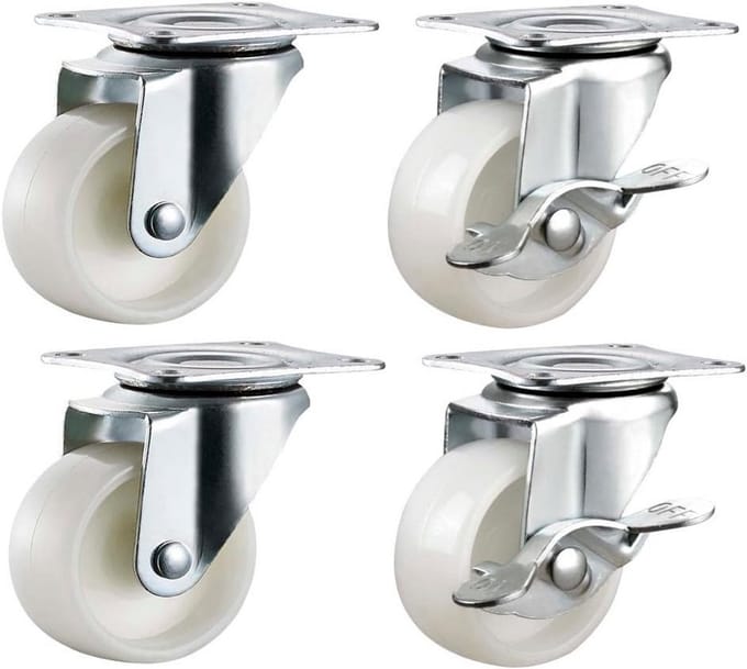 Set van 4 Nylon Zwenkwielen met Remmen - 50 mm Diameter