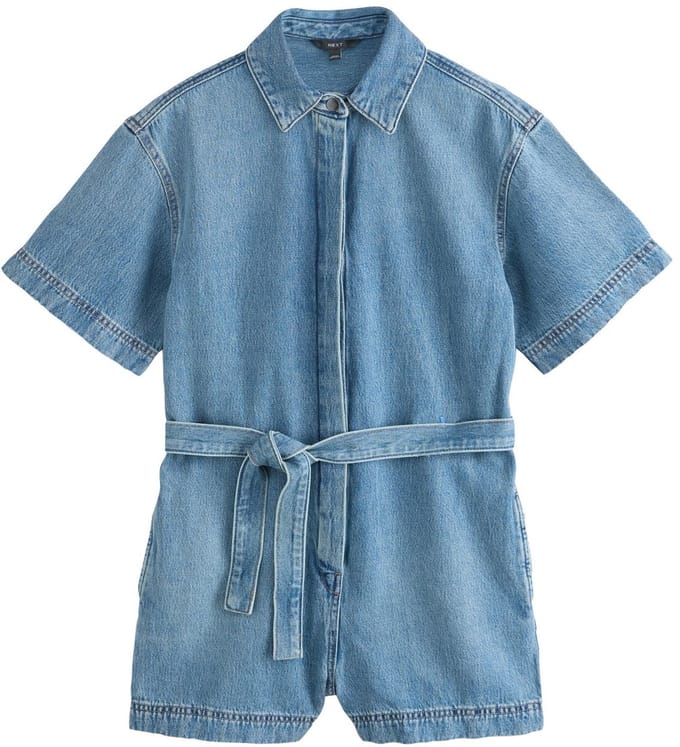 Next - Dames - Denim playsuit met riem en korte mouwen - Blauw