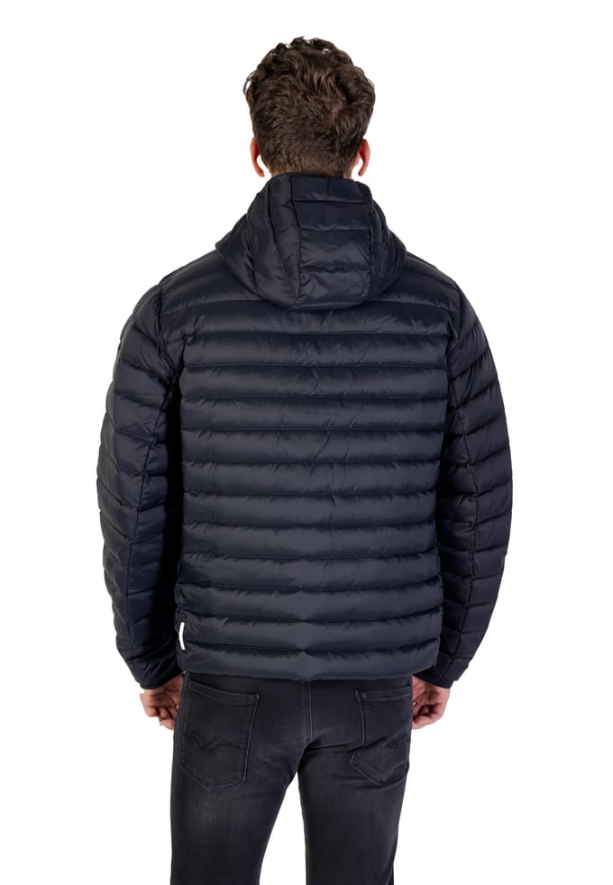 Hooded Print Jacket with Zip and Front Pockets - Blue
