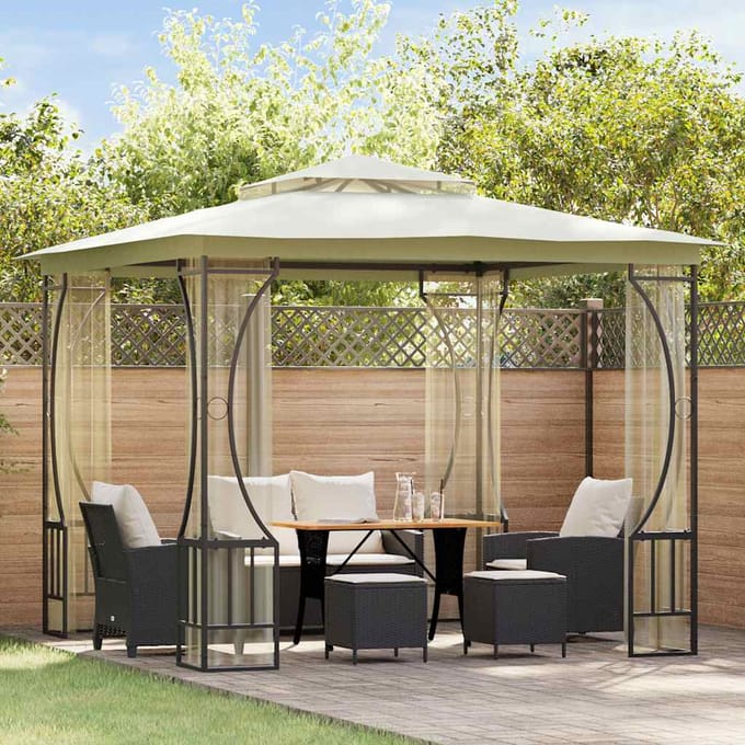vidaXL - Prieel - met - netten - 300x300x265 - cm - crèmekleurig