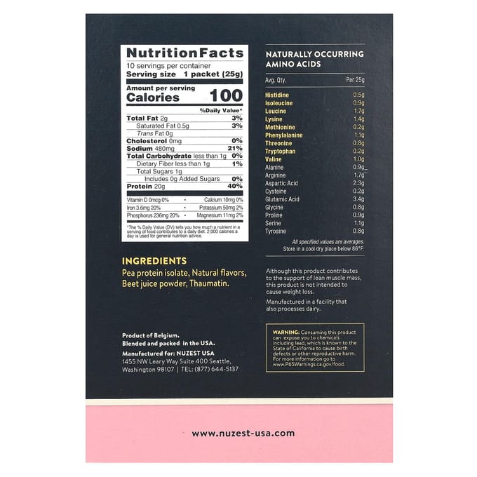 Nuzest, Clean Lean Protein, Fraise Sauvage, 10 Sachets, 0,9 oz (25 grammes) par paquet