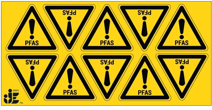 PFAS waarschuwingssticker | 5 cm - 10 stuks per vel