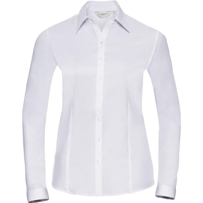 Russell Dames/Dames Visgraat Werkshirt met lange mouwen (Wit)