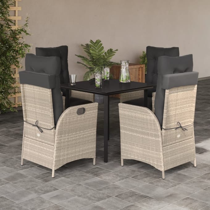 vidaXL - 5-delige - Tuinset - met - kussens - poly - rattan - lichtgrijs